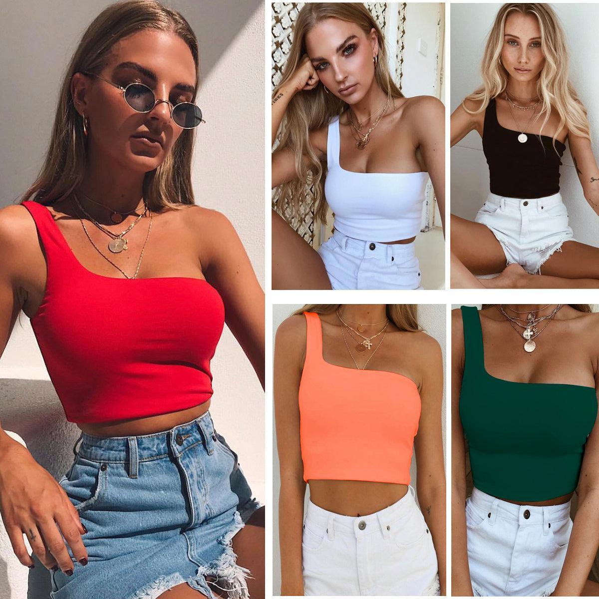 One-Shoulder Vest Crop Top Product Image