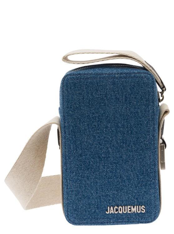 JACQUEMUS La Cuerda Vertical Blue Shoulder Bag With Front Logo In Leather Man Product Image