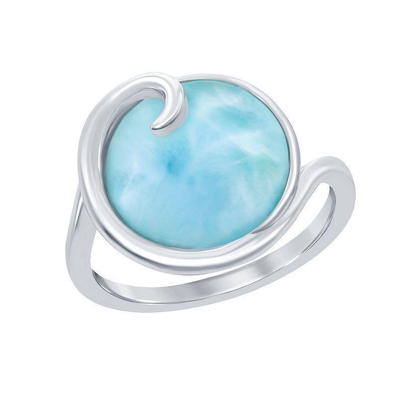 Sterling Silver Wave Design Larimar Ring, Womens Product Image