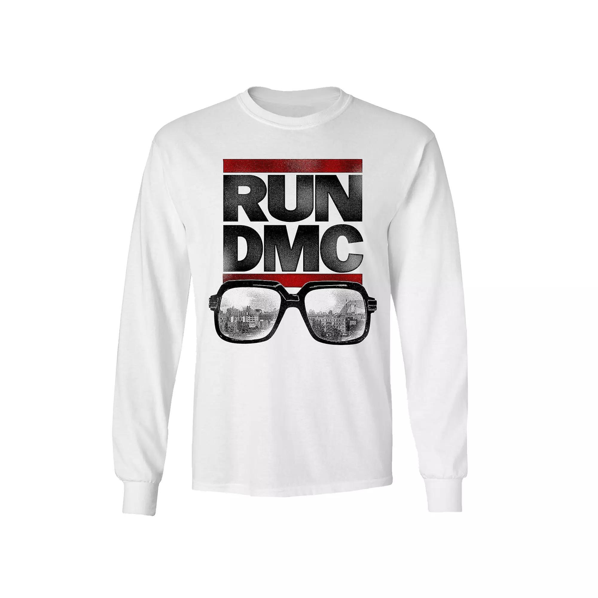 Men's Run DMC Glasses Logo Long Sleeve Tee, Size: Medium, White Product Image