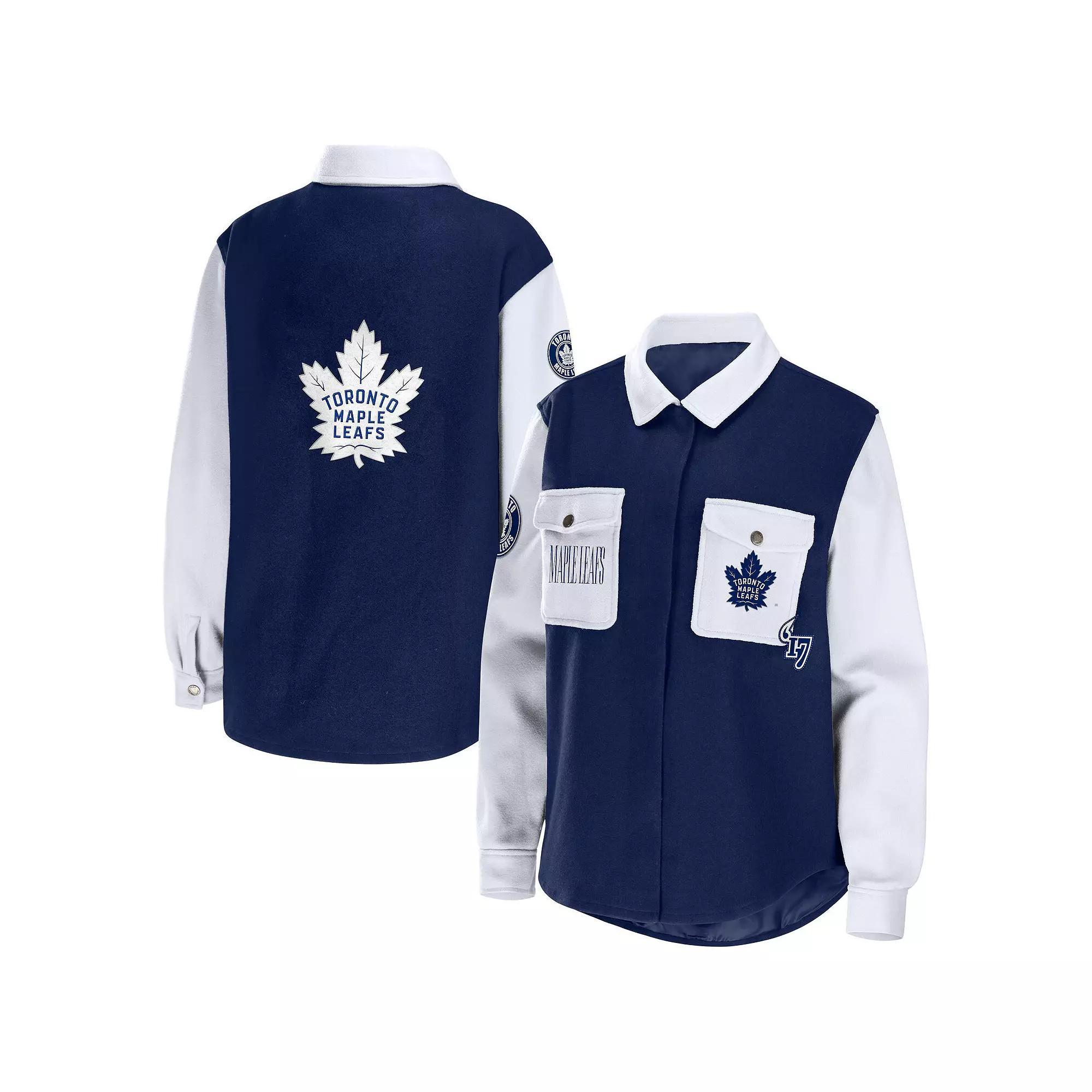 Women's WEAR by Erin Andrews Navy/White Toronto Maple Leafs Colorblock Button-Up Shirt Jacket,  Product Image