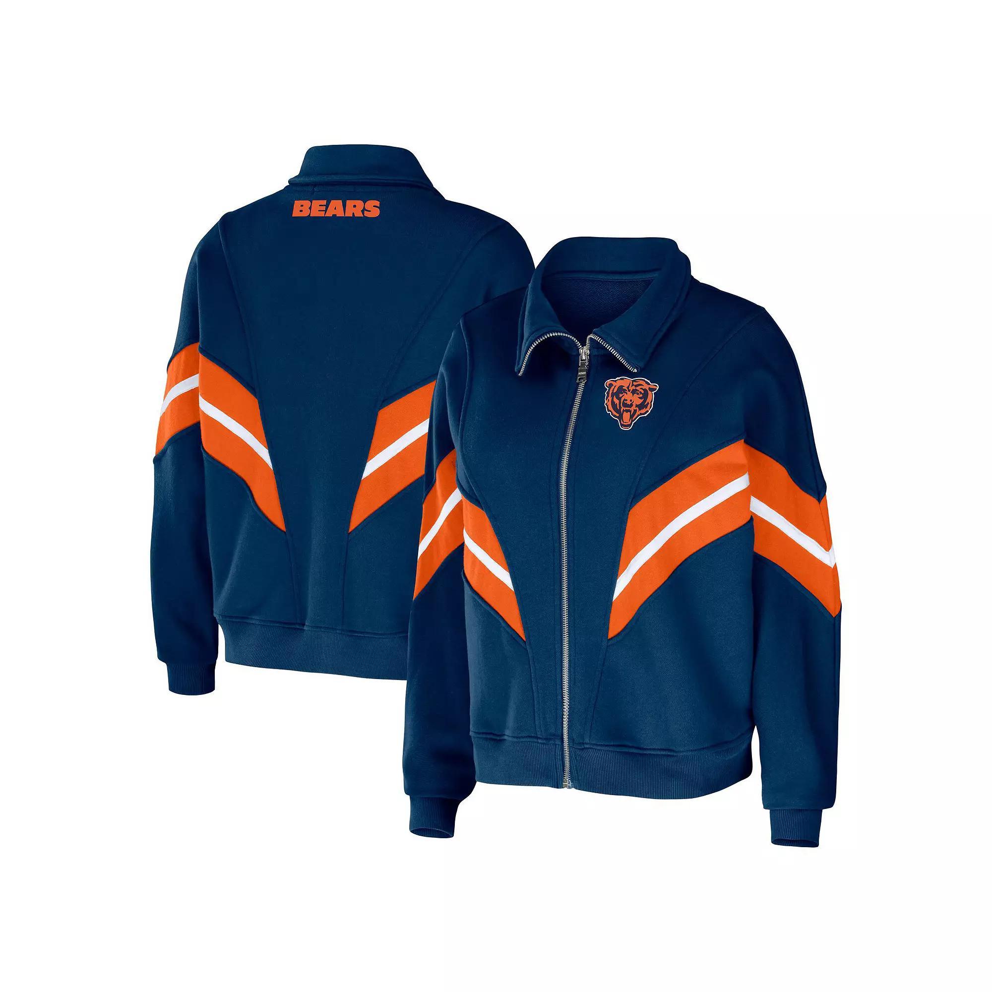 Women's WEAR by Erin Andrews Navy Chicago Bears Plus Size Yarn Dye Stripe Full-Zip Jacket, Size: 1XL, Blue Product Image
