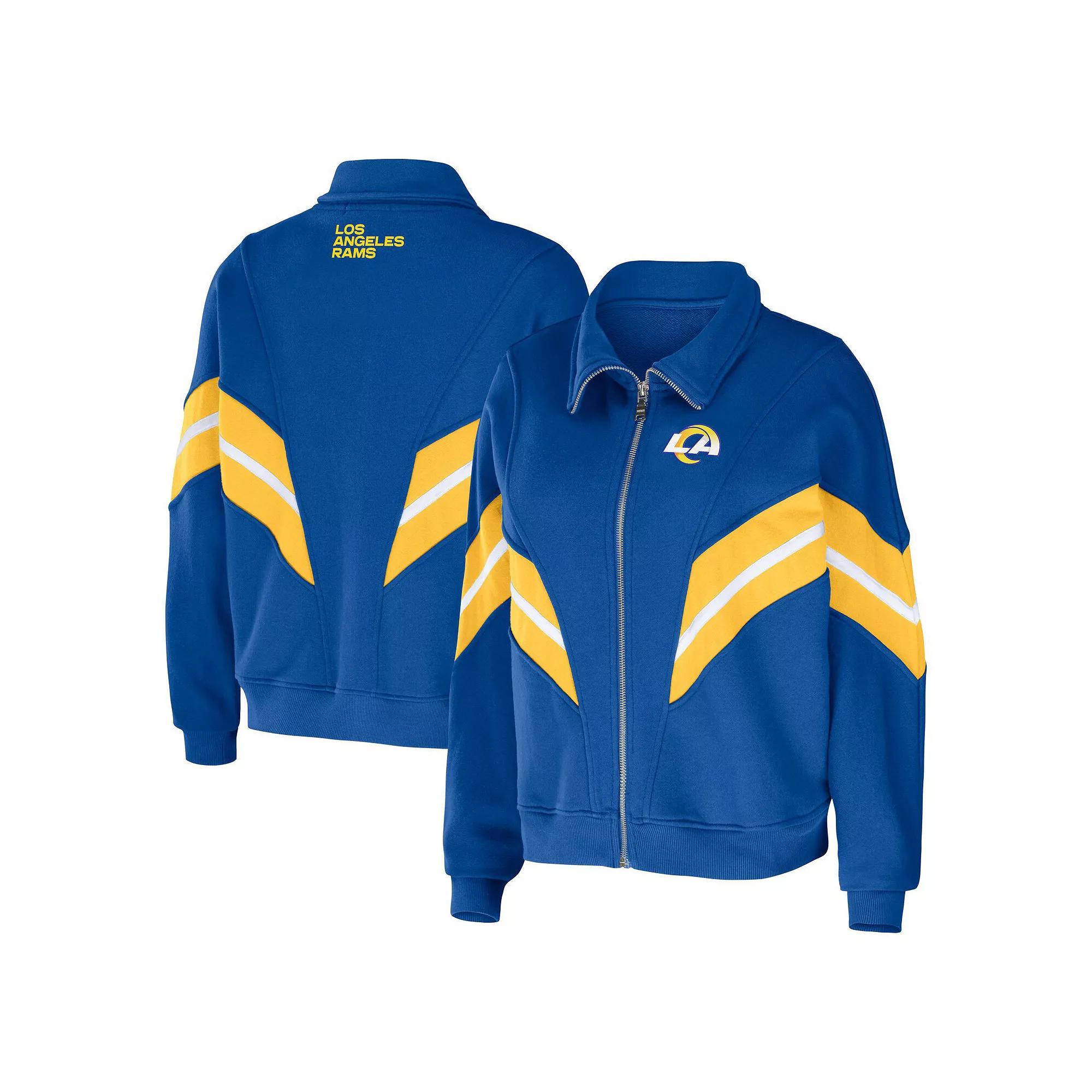 Women's WEAR by Erin Andrews Royal Los Angeles Rams Yarn Dye Stripe Full-Zip Jacket, Size: 2XL, Blue Product Image