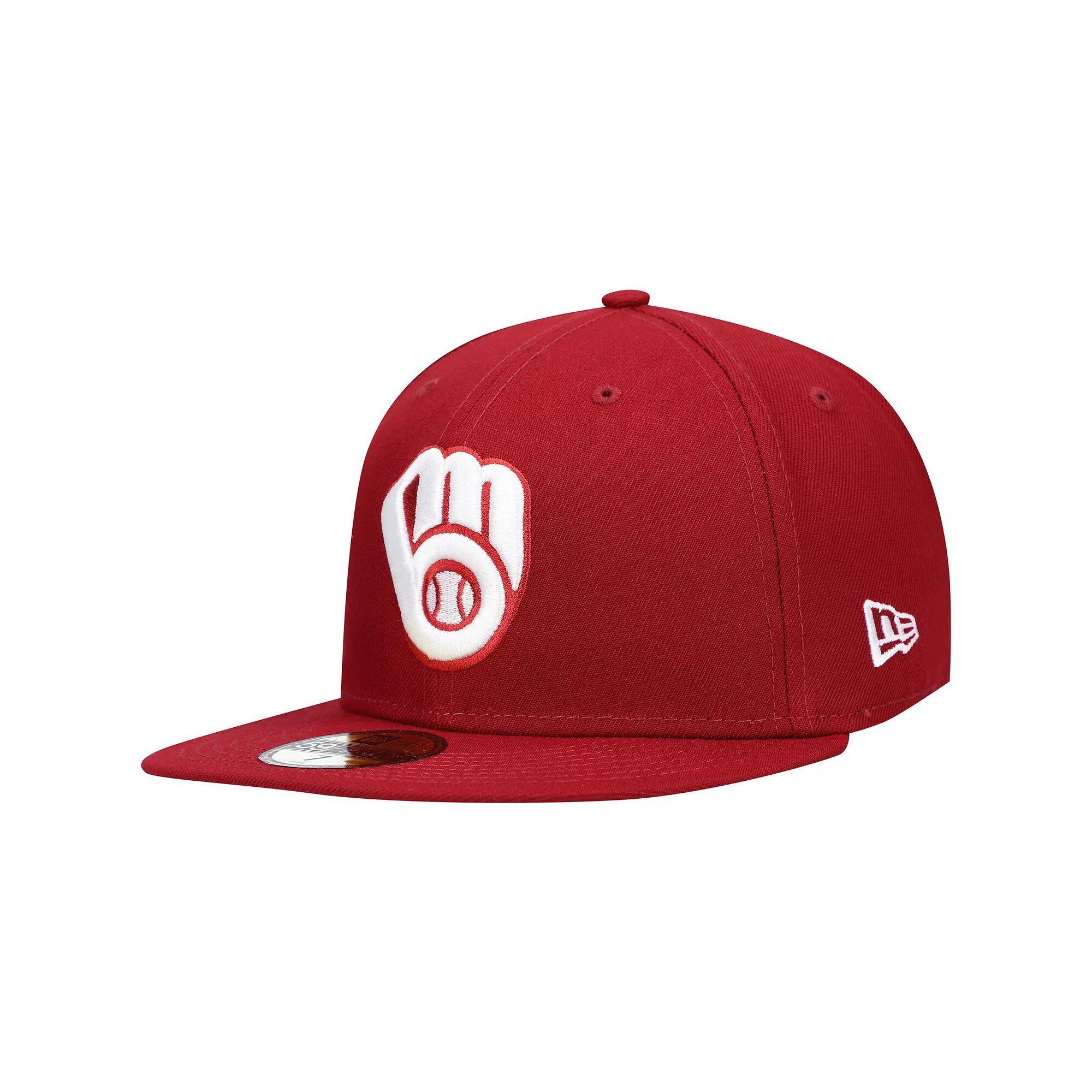 Men's New Era Cardinal Milwaukee Brewers White Logo 59FIFTY Fitted Hat,  Product Image