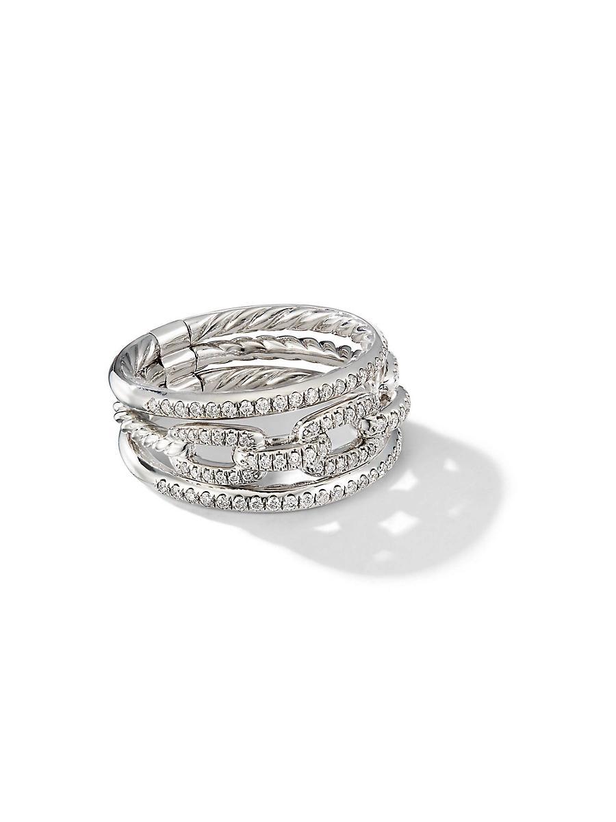 Womens Stax Three Row Chain Link Ring in 18K White Gold Product Image