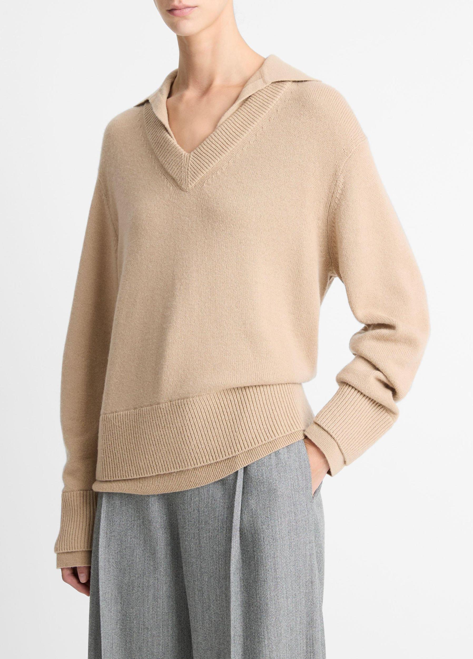 Wool-Cashmere Double-Layer Collared Pullover Product Image