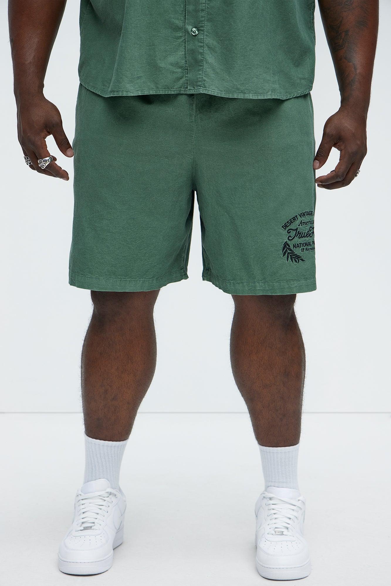 Retro Embroidered Corduroy Shorts - Green Product Image
