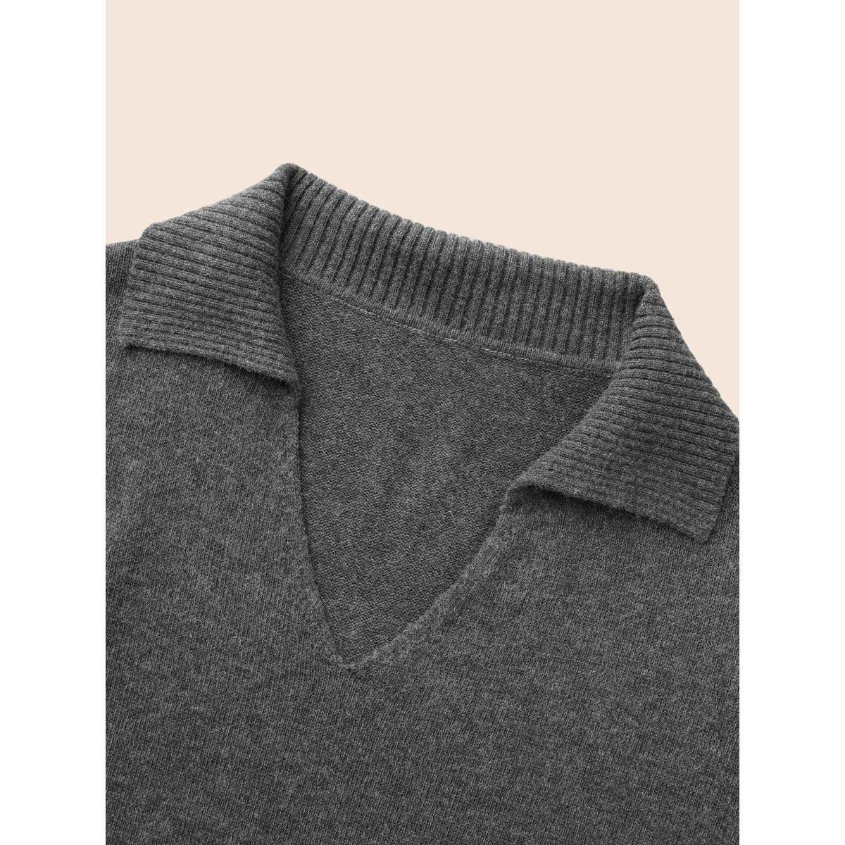Plus Size Supersoft Essentials Lapel Collar Wool Pullover DimGray Women Casual Long Sleeve Lapel Collar Everyday Pullovers BloomChic 26/4X Product Image