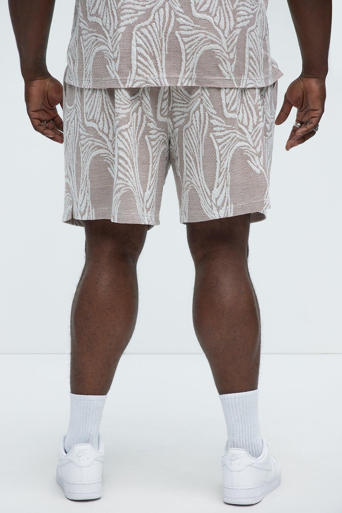 Leaf Patterned Knit Shorts - Brown Combo Product Image