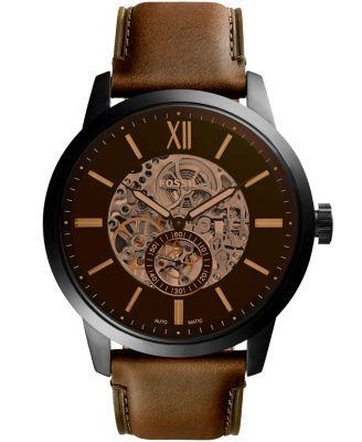 Fossil Mens Townsman Automatic Skeleton Dial Brown Leather Strap Watch Product Image