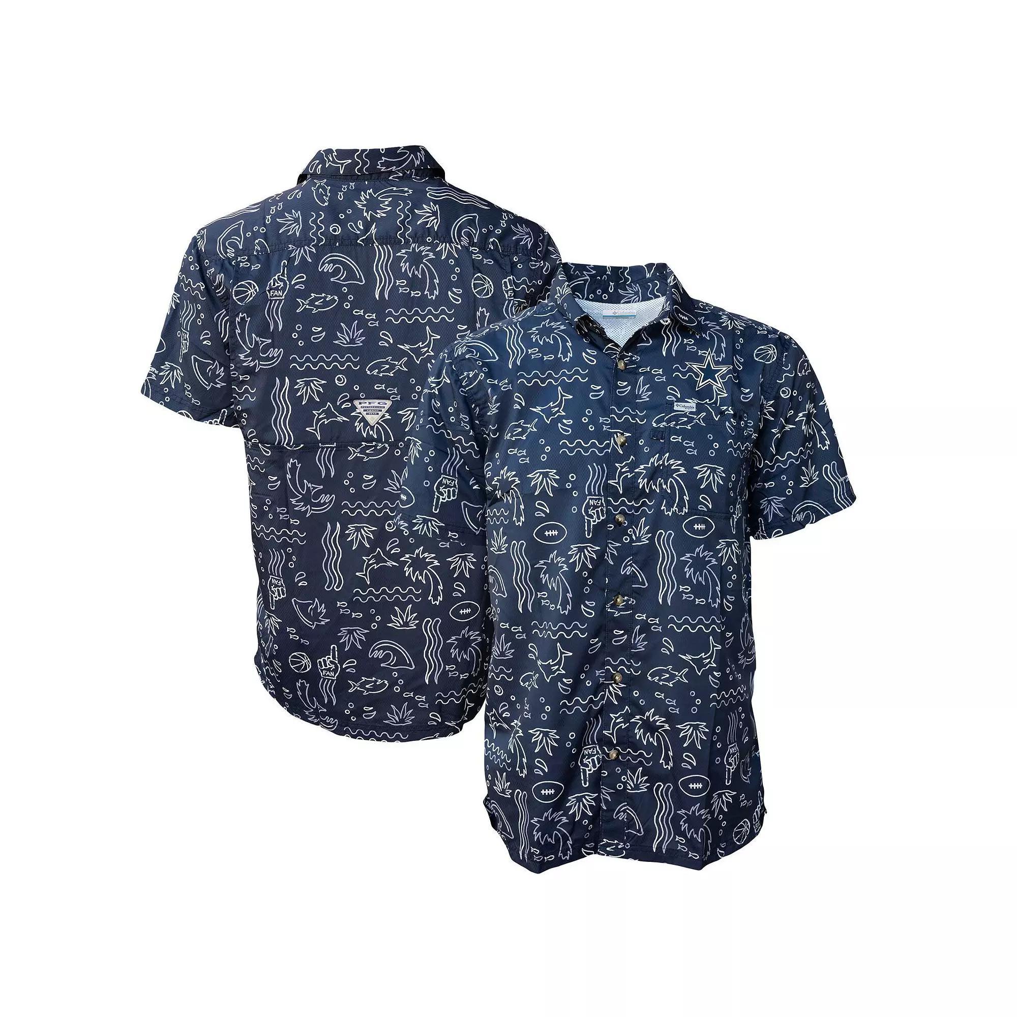 Men's Columbia Navy Dallas Cowboys Super Slack Tide Fish Fan Omni-Shade Button-Up Shirt, Size: Small, Blue Product Image