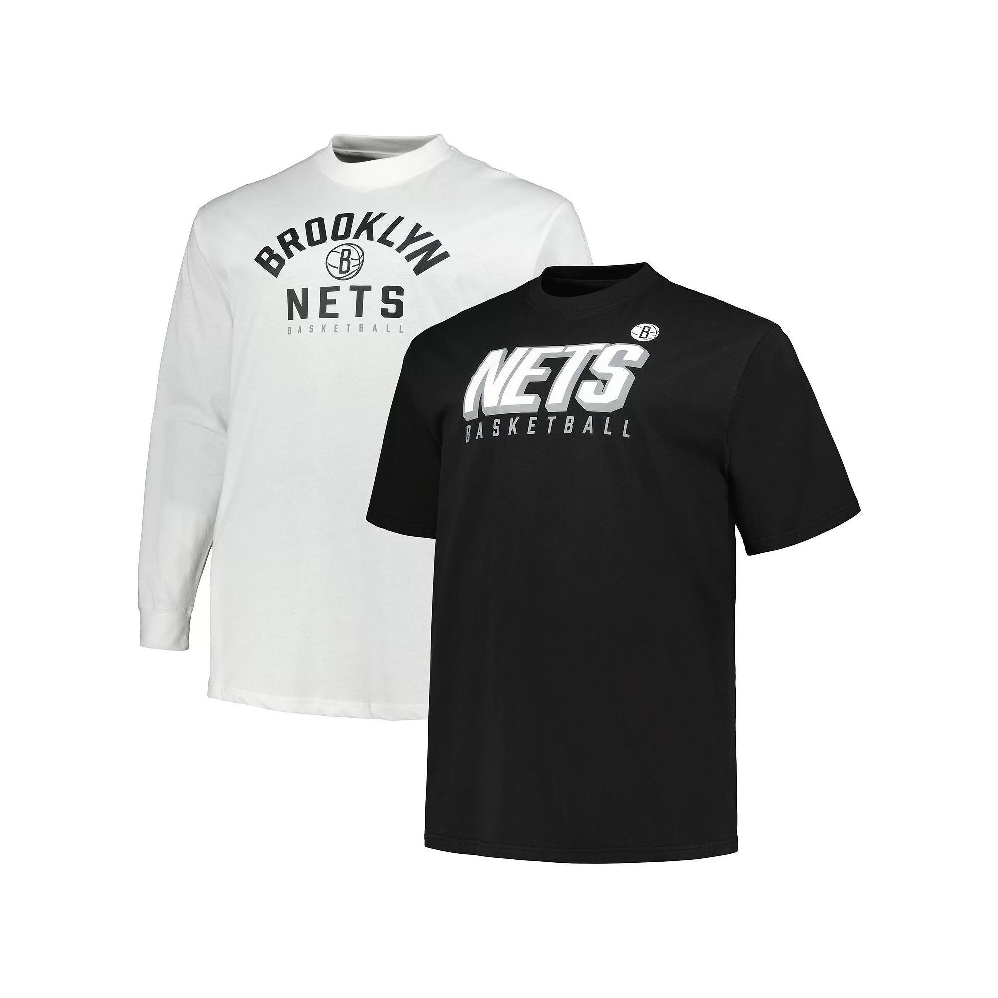 Men's Fanatics Branded Black/White Brooklyn Nets Big & Tall Short Sleeve & Long Sleeve T-Shirt Set, Size: 3XB Product Image