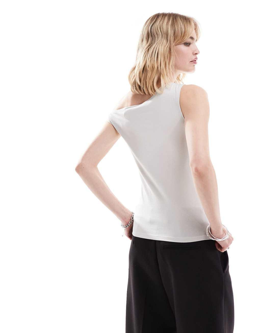 Weekday Hedda asymmetric top in light beige Product Image