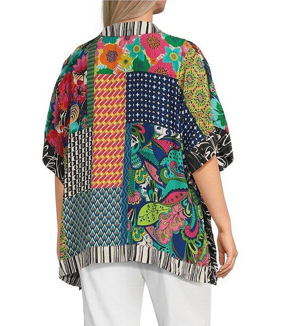 John Mark Plus Size Woven Multi Patch Print Collared Short Sleeve Tunic Product Image