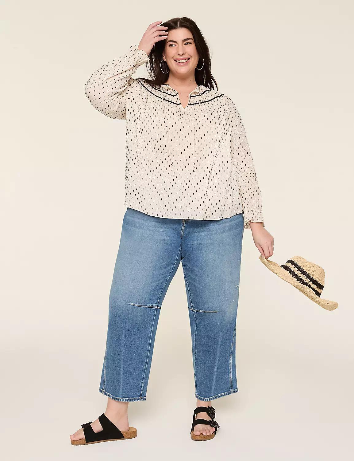 Relaxed Split-Neck Peasant Popover Blouse Product Image