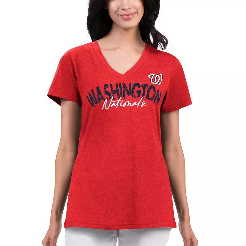 Women's G-III 4Her by Carl Banks Red Washington Nationals Key Move V-Neck T-Shirt, Size: Small Product Image