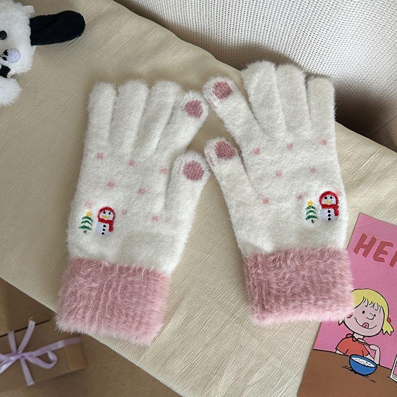 Snowman Embroidered Knit Gloves Product Image