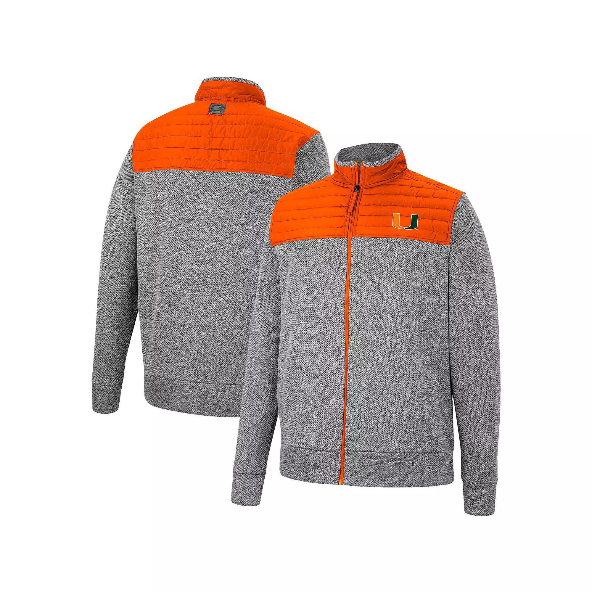 Men's Colosseum Charcoal/Orange Miami Hurricanes Putter Herringbone Full-Zip Jacket, Size: 2XL Product Image