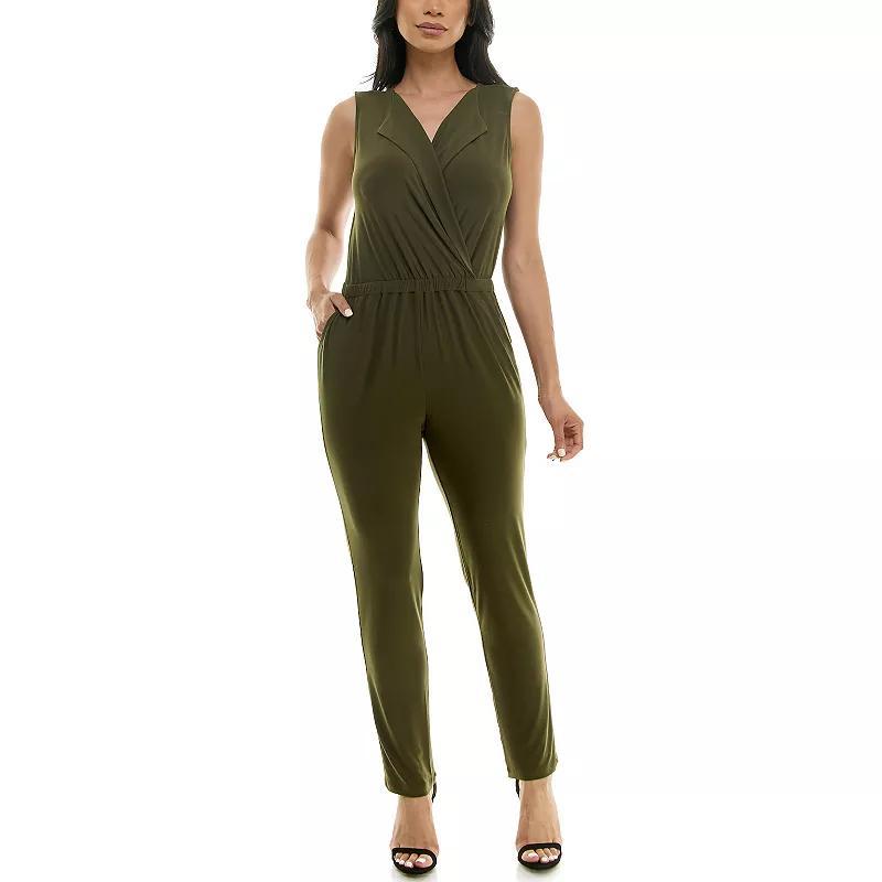 Womens Nina Leonard Collared Jumpsuit Dark Green Product Image