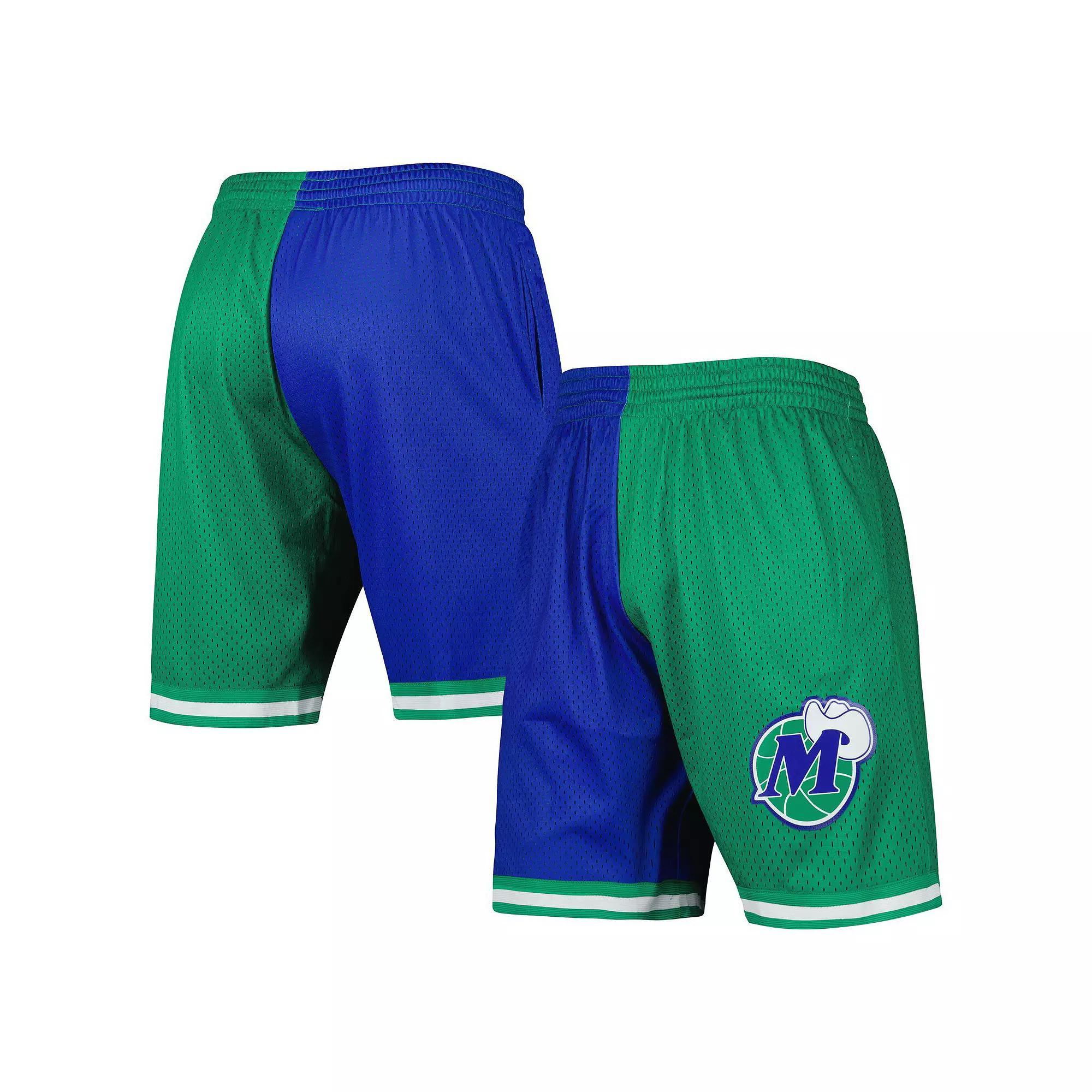 Men's Mitchell & Ness Blue/Green Dallas Mavericks Hardwood Classics 1998 Split Swingman Shorts, Size: XL Product Image