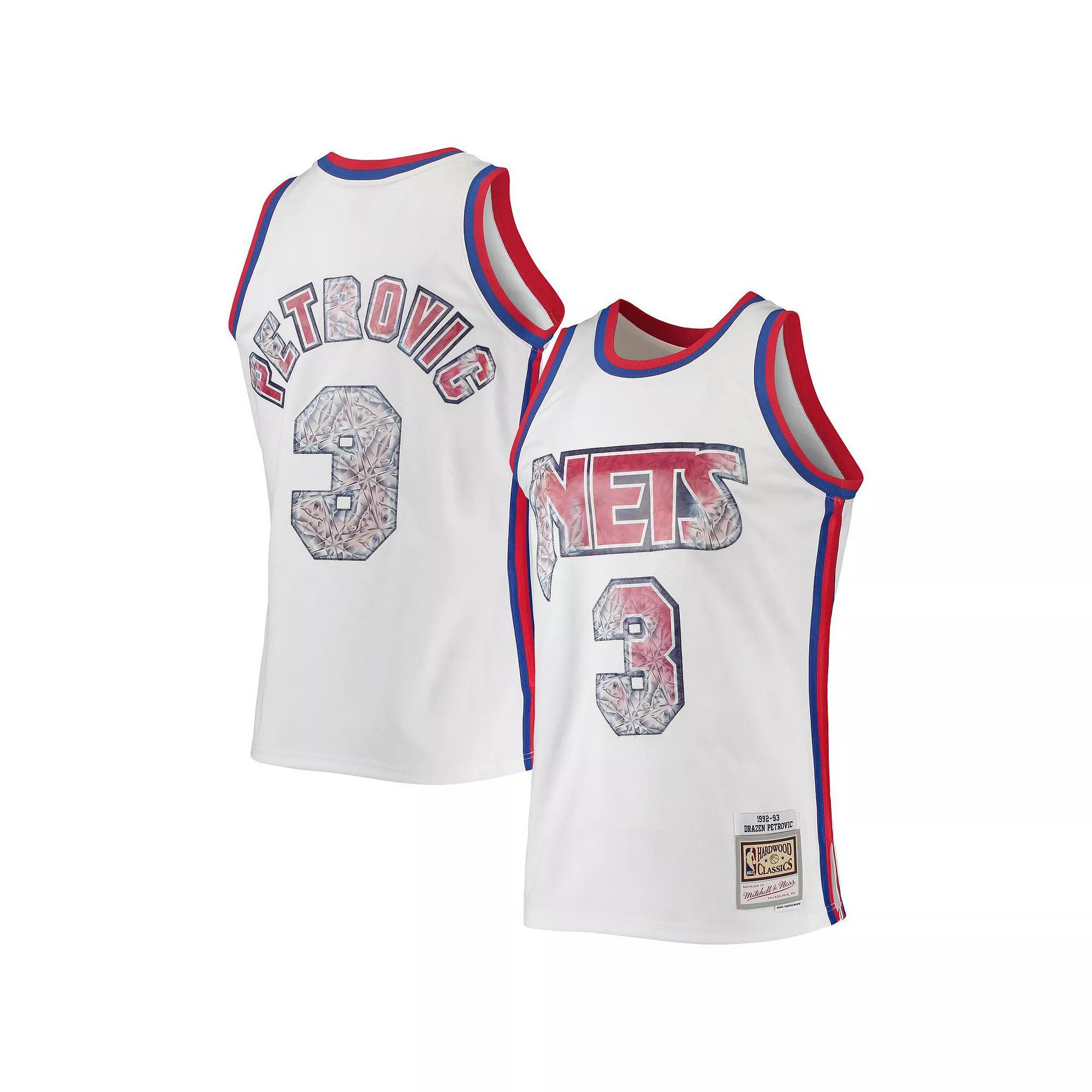 Men's Mitchell & Ness Drazen Petrovic White New Jersey Nets 1996-97 Hardwood Classics NBA 75th Anniversary Diamond Swingman Jersey, Size: Large, Nba White Product Image