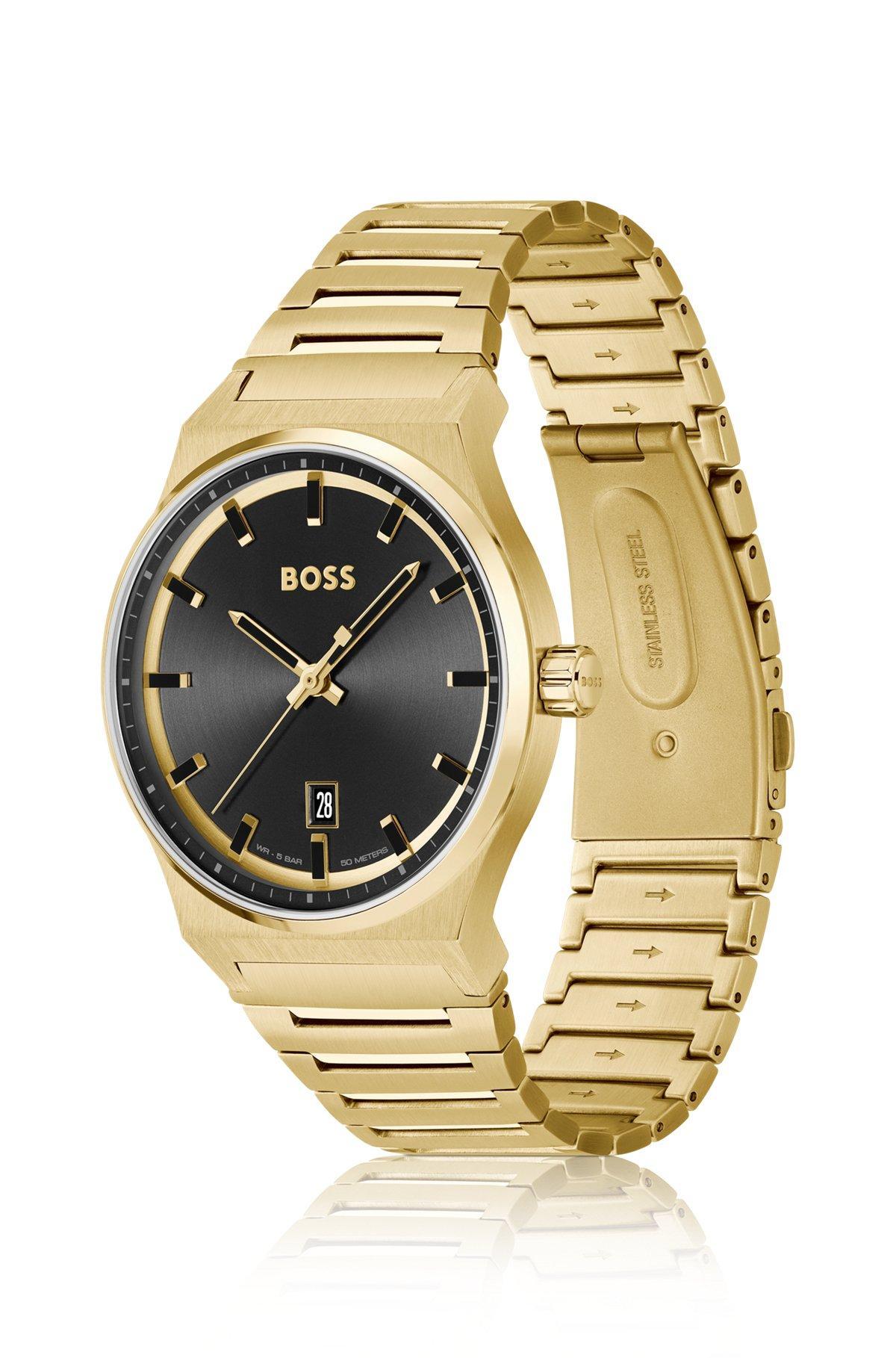 Black-dial watch with gold-tone link bracelet Product Image