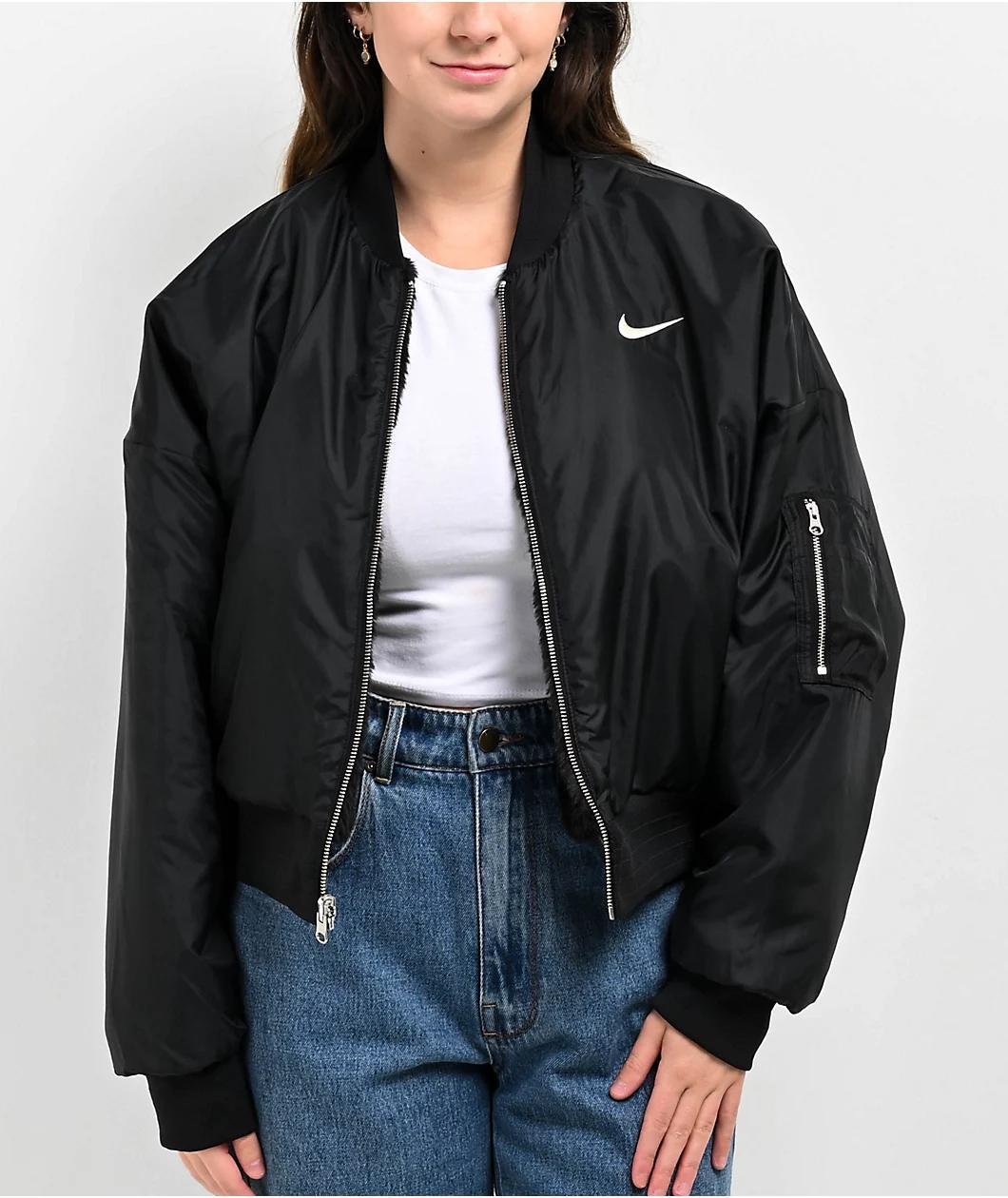 Nike Sportswear Faux Fur Black Reversible Bomber Jacket Product Image