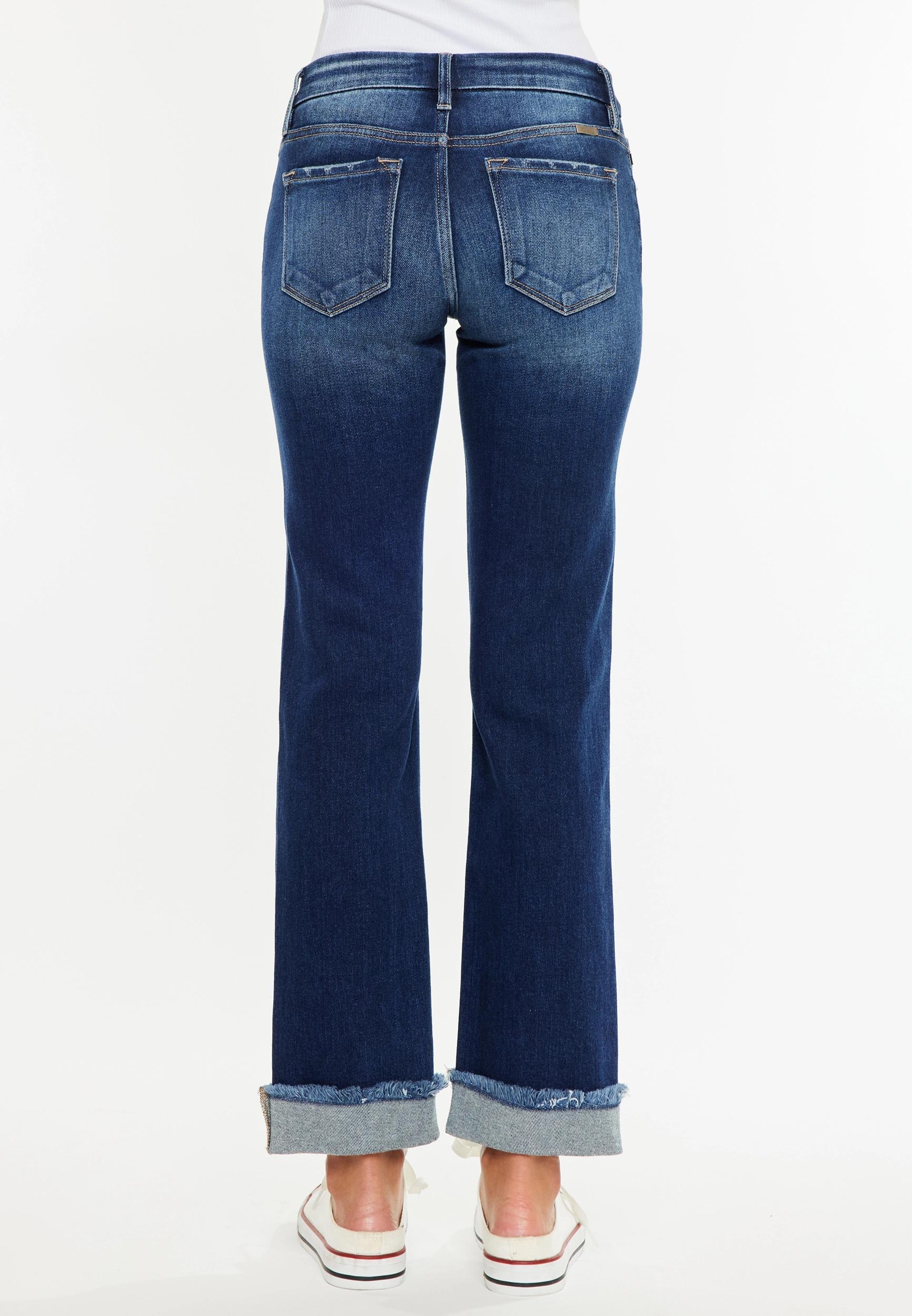 Kancan Kancan Womens Mid Rise Frayed Cuff Straight Jeans Blue Size 32 - Maurices Product Image