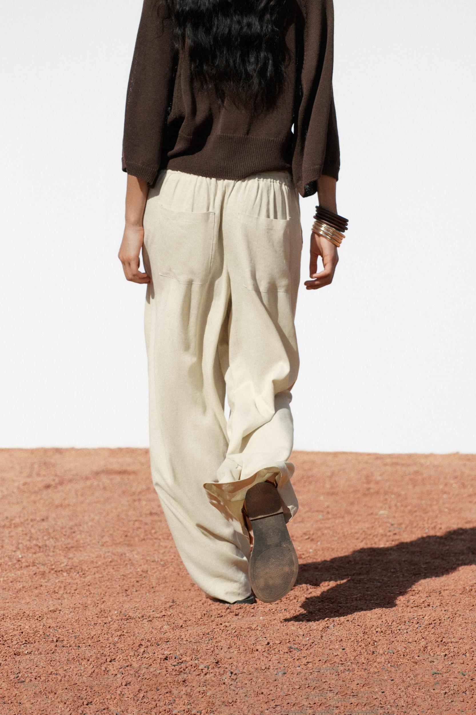 WIDE LEG LINEN PANTS WITH BELT Product Image