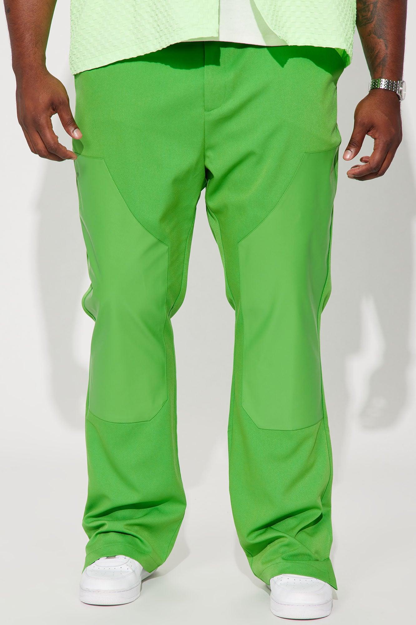 Roan PU Panel Gabardine Trousers - Green Product Image