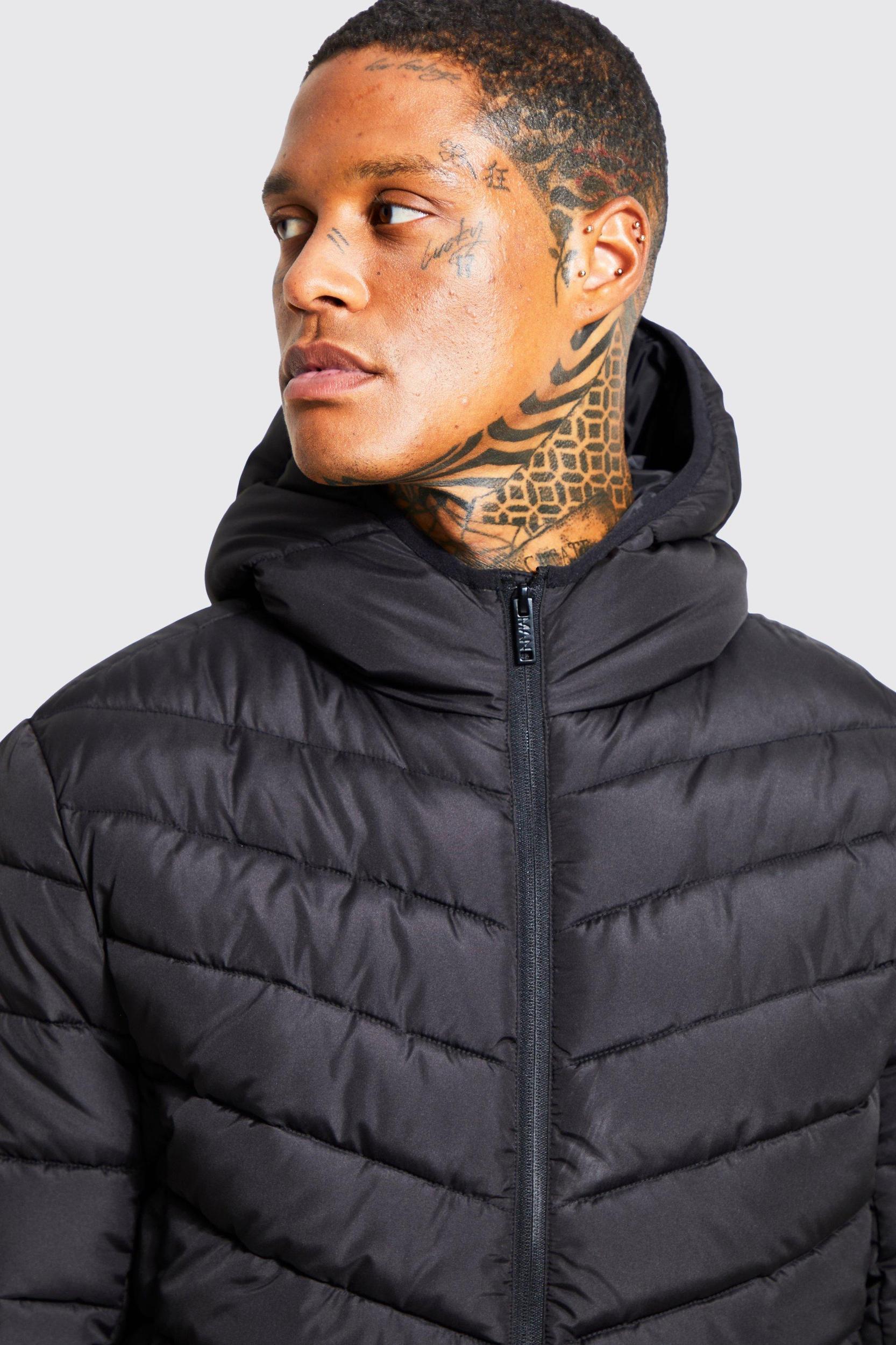 Quilted Zip Through Jacket With Hood | boohooMAN USA Product Image