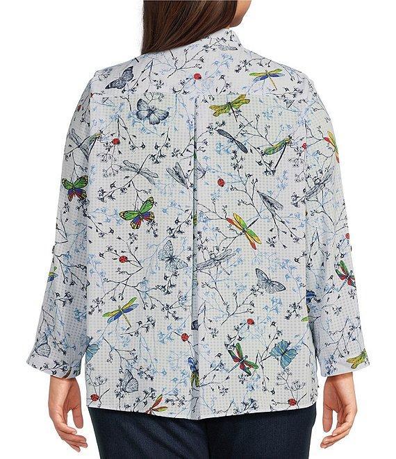 Ali Miles Plus Size Burnout Woven Printed Wire Collar 3/4 Roll-Tab Sleeve Button Front Tunic Product Image