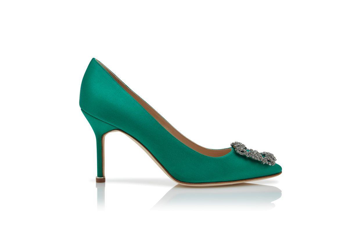 HANGISI 90 Green Satin Jewel Buckle Pumps Product Image