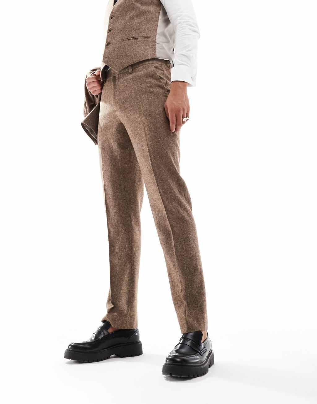 ASOS DESIGN slim wool blend suit pants in brown Product Image