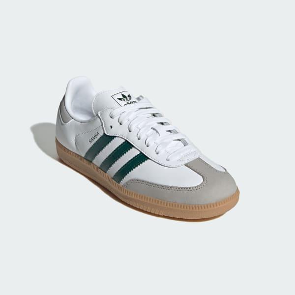 Womens adidas Samba OG Athletic Shoe - Cloud White / Collegiate Green / Grey Two Product Image