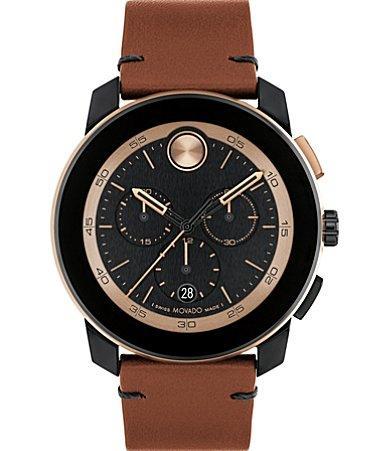 Movado Bold Mens TR90 Quartz Chronograph Cognac Leather Strap Watch Product Image