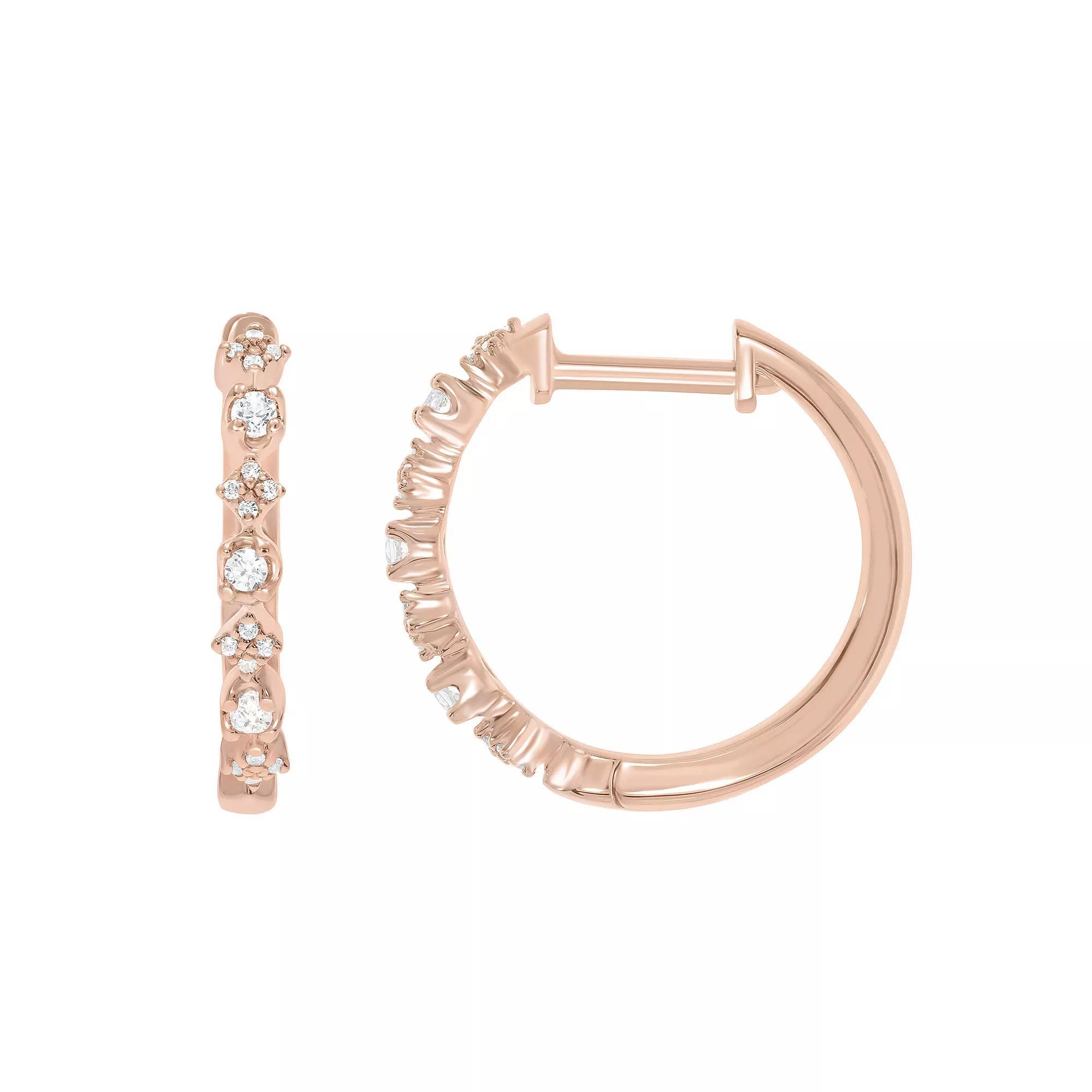 10k Gold 1/5 Carat T.W. Diamond Hoop Earrings, Women's, 10k Rose Gold Product Image