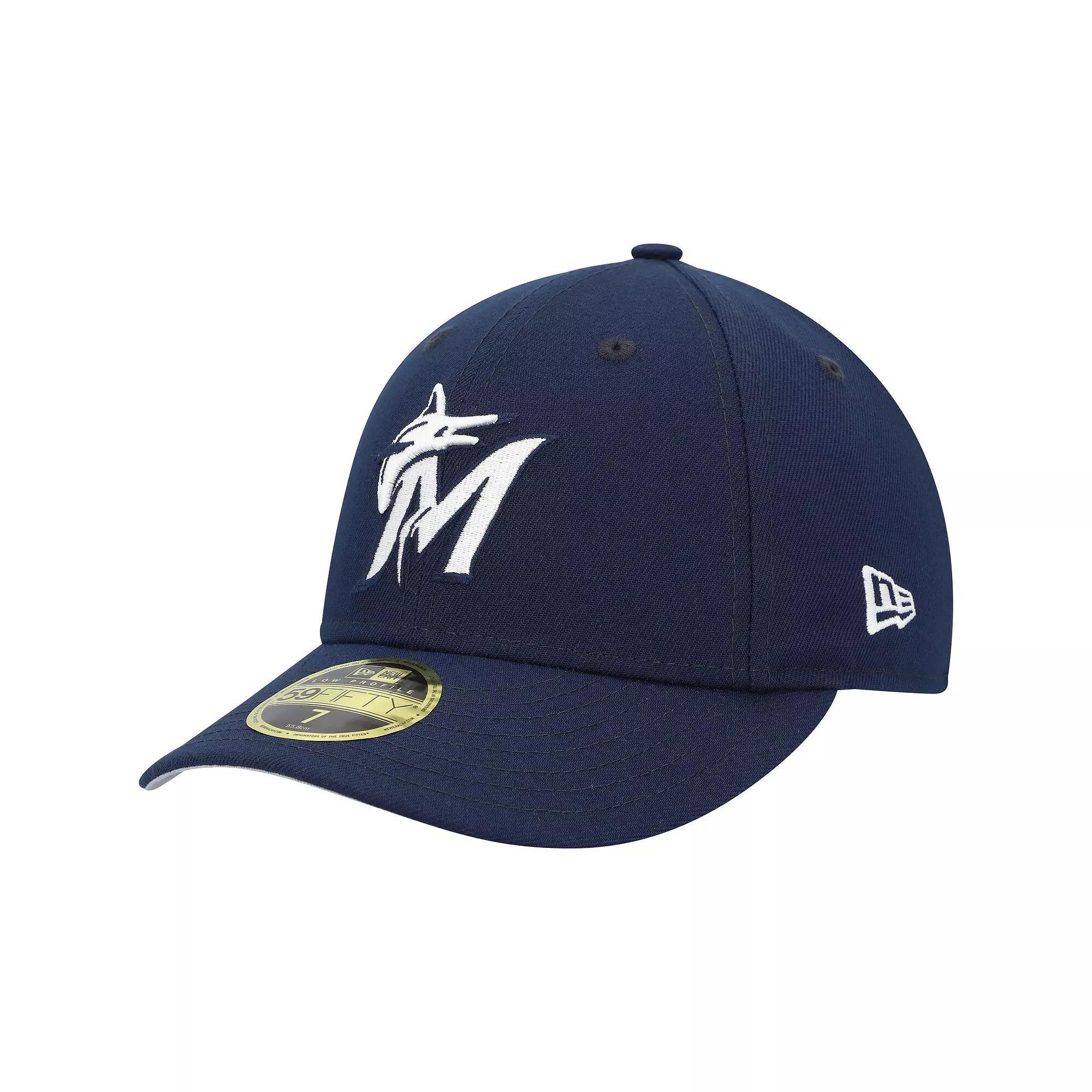 Men's New Era Navy Miami Marlins Oceanside Low Profile 59FIFTY Fitted Hat, Size: 7 1/4, Blue Product Image