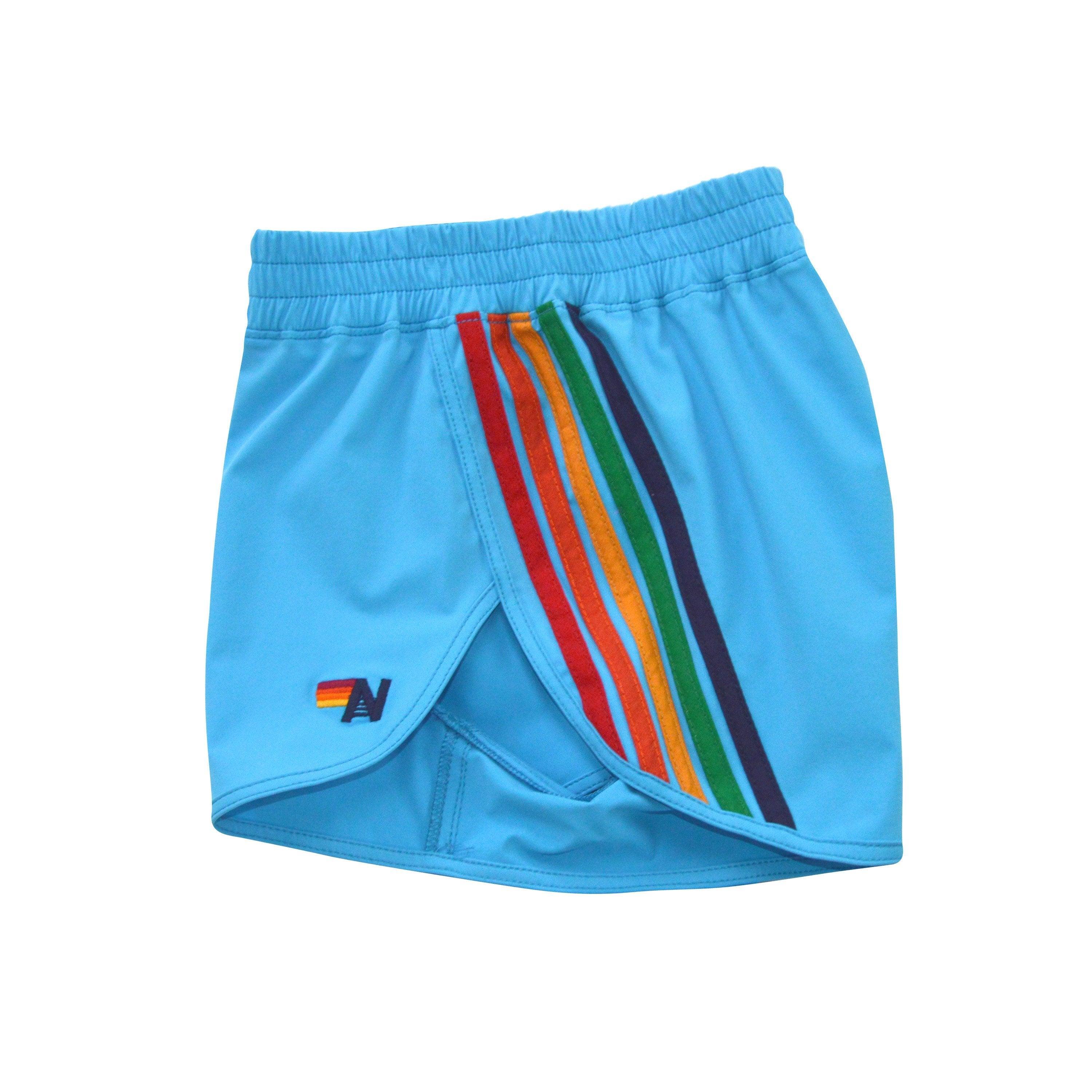 WOMEN'S 5 STRIPE FLEX BOARD SHORTS - NEON BLUE // RAINBOW Female Product Image