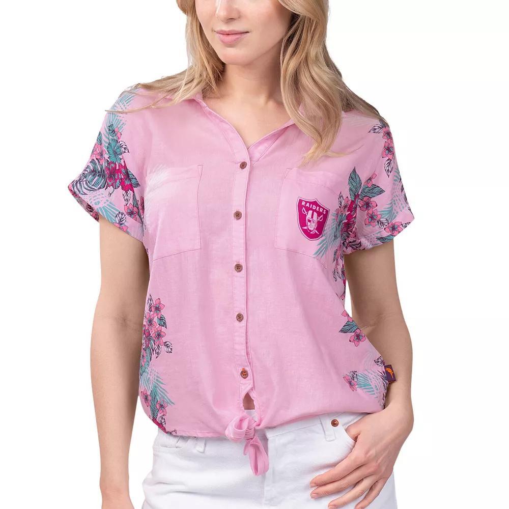 Womens Margaritaville Pink Las Vegas Raiders Stadium Tie-Front Button-Up Shirt Product Image