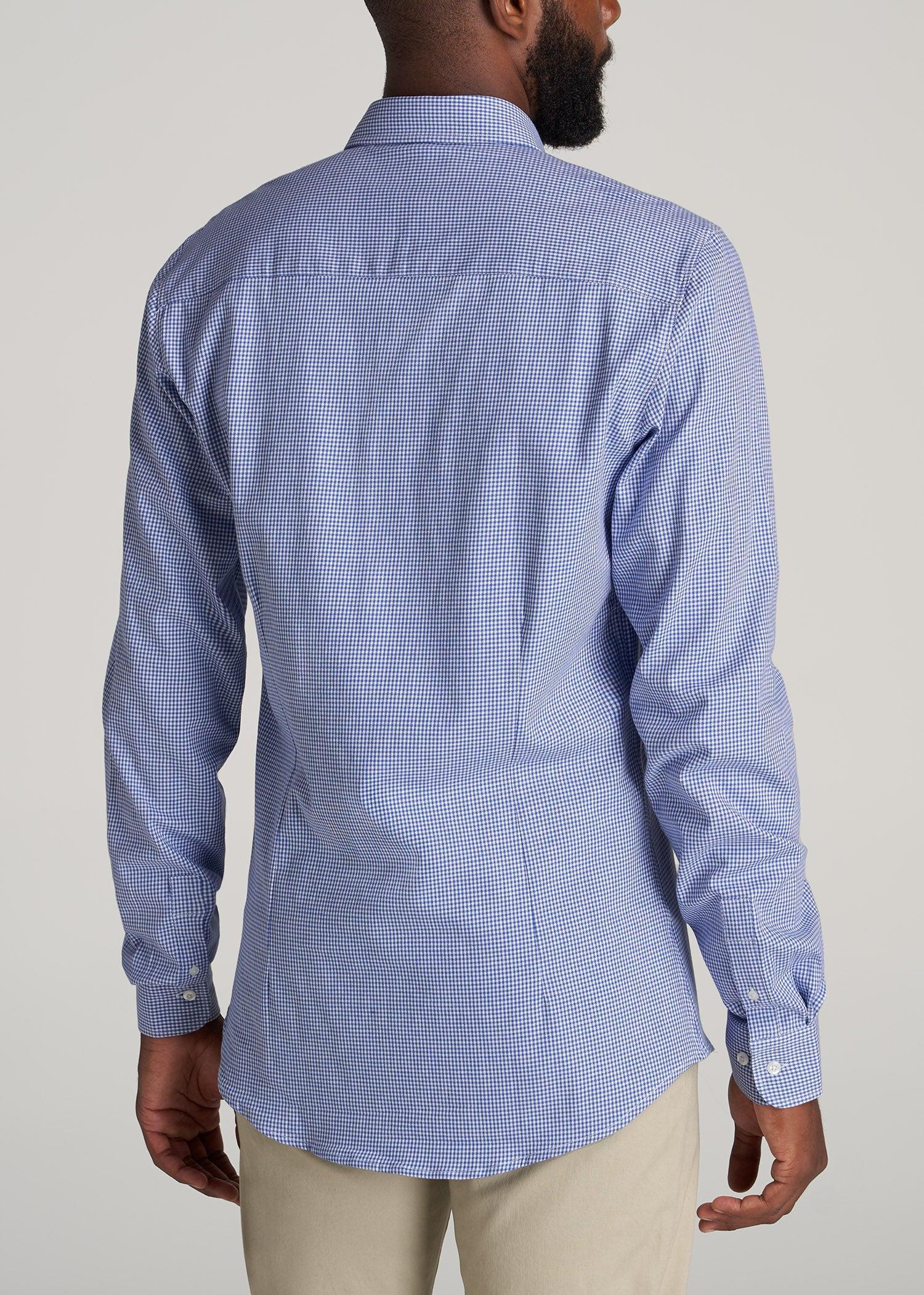 Oskar Button-Up Dress Shirt for Tall Men in Cobalt Mini Check Product Image