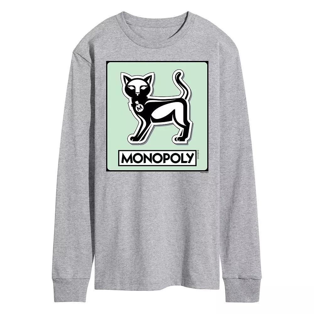 Men's Monopoly Cat Game Token Long Sleeve Graphic Tee, Size: Medium, Gray Product Image