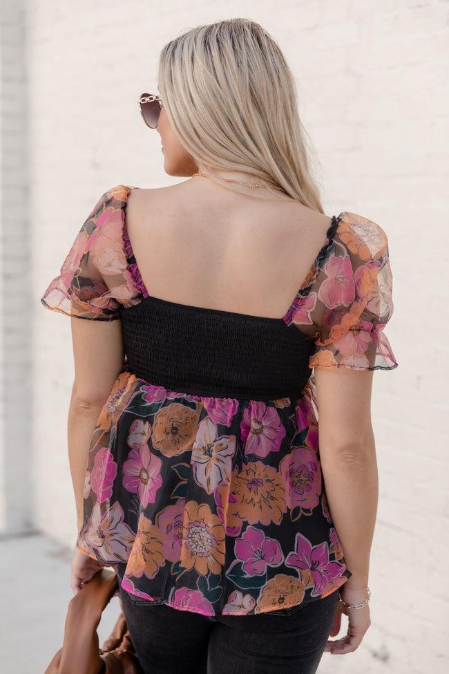 Something Beautiful Black Floral Print Tulle Blouse FINAL SALE Product Image