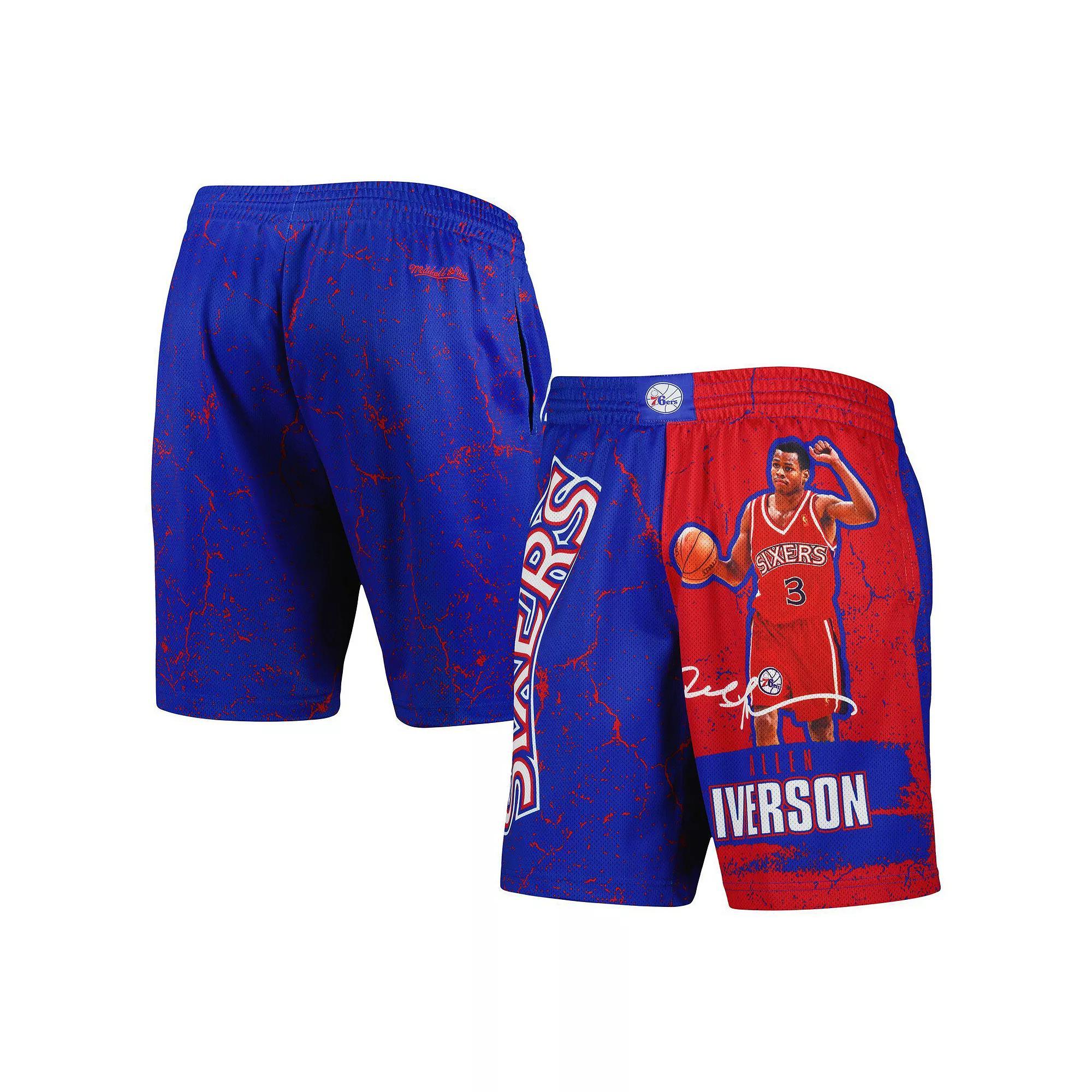 Men's Mitchell & Ness Allen Iverson Royal Philadelphia 76ers Hardwood Classics Player Burst Shorts,  Product Image