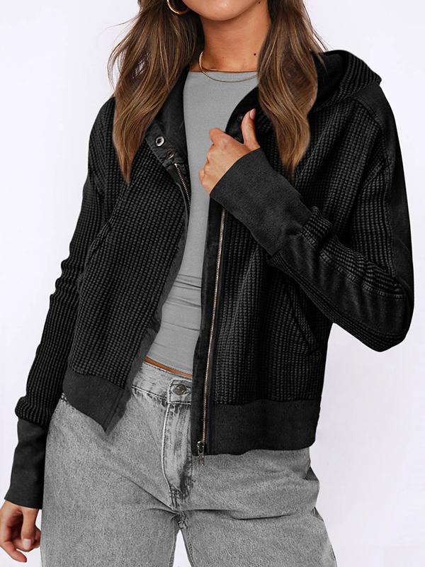 Hooded Long Sleeves Buttoned Pockets Split-Joint Zipper Hooded Outerwear Product Image