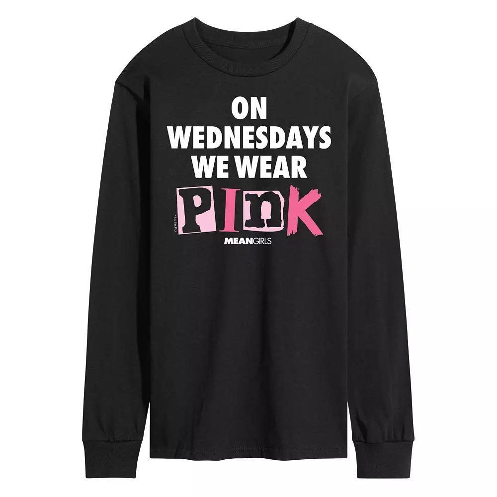 Men's Mean Girls Wednesdays We Wear Pink Long Sleeve Graphic Tee, Size: Small, Black Product Image