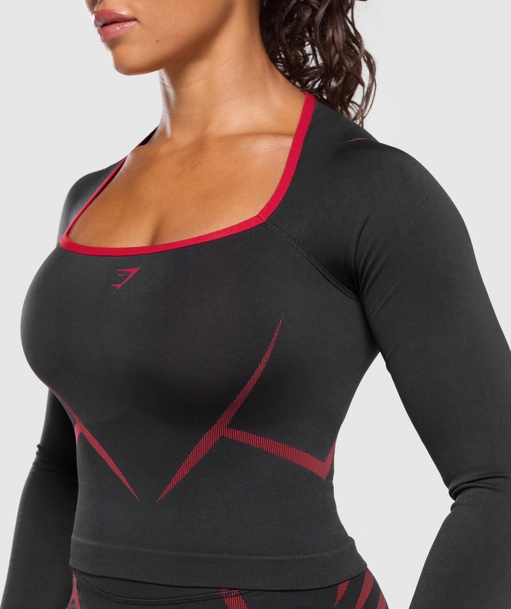 Gymshark Apex Lift Seamless Long Sleeve Crop Top - Black/Carmine Red Female Product Image