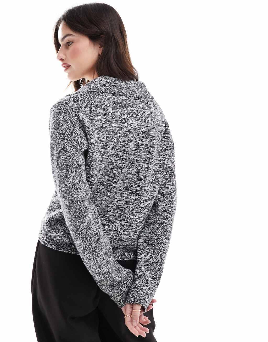 ASOS DESIGN knitted collar sweater in twist yarn in mono Product Image