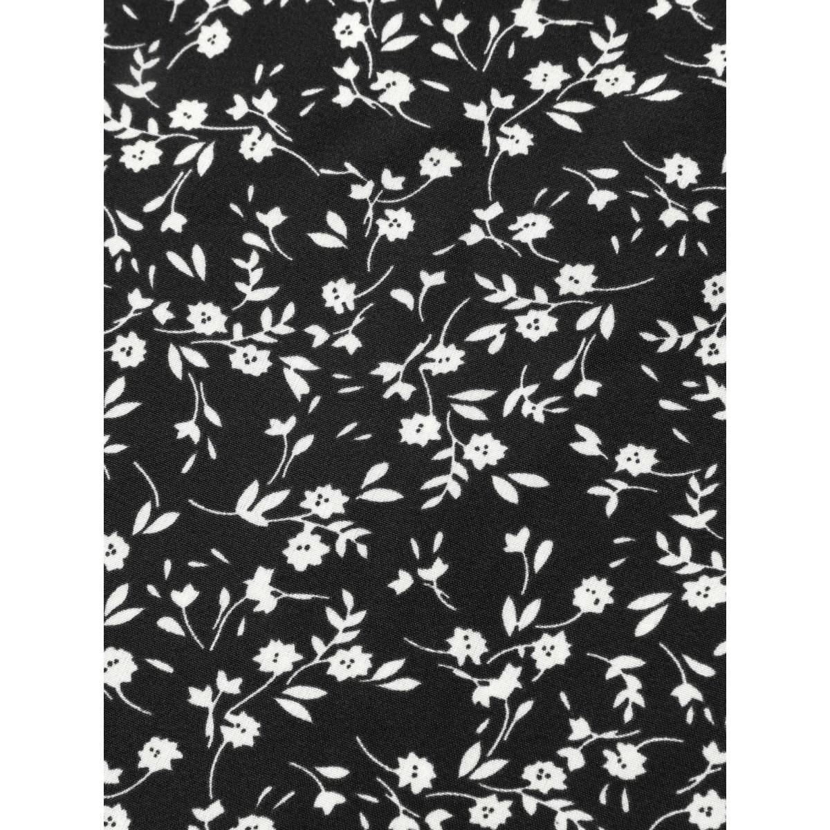 Plus Size Black Ditsy Floral Print Curvy Hem Blouse Women Elegant Elbow-length sleeve Round Neck Everyday Blouses BloomChic 30/6X Product Image