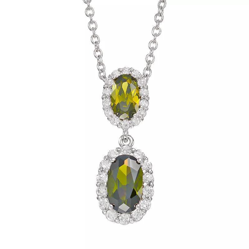 Sophie Miller Cubic Zirconia Sterling Silver Oval Halo Pendant Necklace, Womens Green Product Image